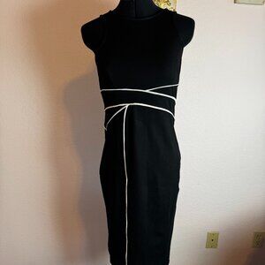 Anthropologie Maeve Black With White Piping Cavatina Sheath Dress Size 8